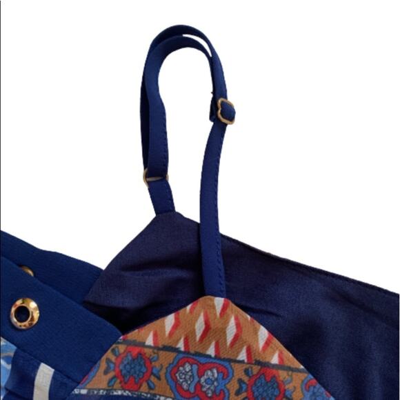 Coco & Carmen Top Blouse Siren Vibrant Print Short Sleeve Cold Shoulder L/XL NEW - Picture 8 of 13